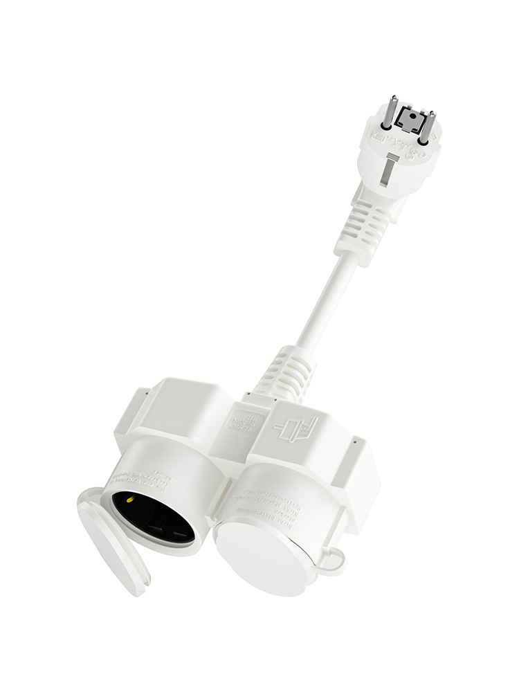 Outdoor Power Vac - EU-Verlängerungskabel mit 2 Schuko-Steckdosen, Mehrfachsteckdose für