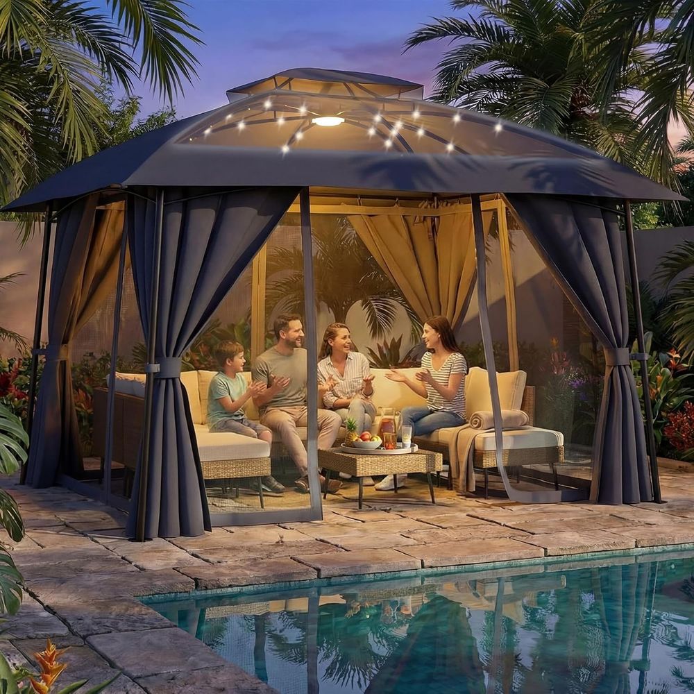 Outdoor Power For Gazebo - Outdoor-Pavillon 1012 mit LED-Beleuchtung, Robuster Metallzelt-Unterstand