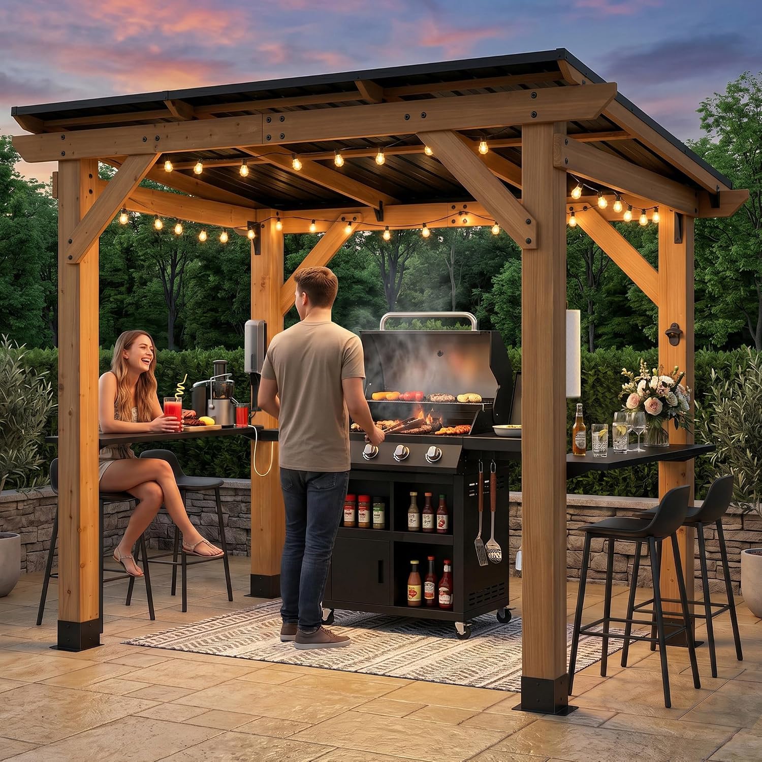 Outdoor Power For Gazebo - Zedernholz-Grillpavillon 6x8 FT mit festem Dach,