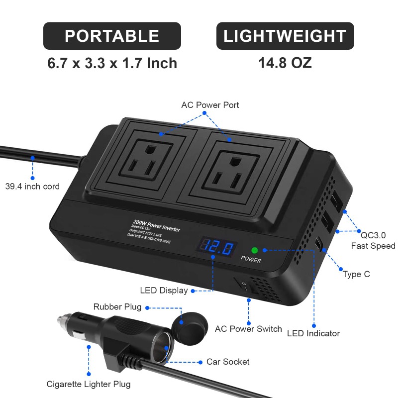 200W Auto-Wechselrichter, Auto – Outdoor Power Adapter Usb C Bewertung und Preis